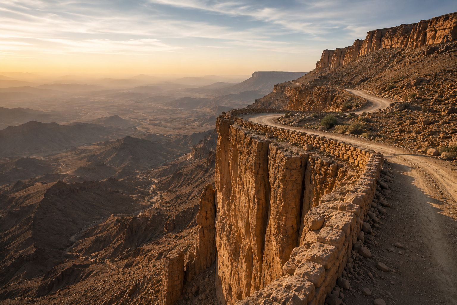 Tuwaiq Escarpment cliff road at sunset